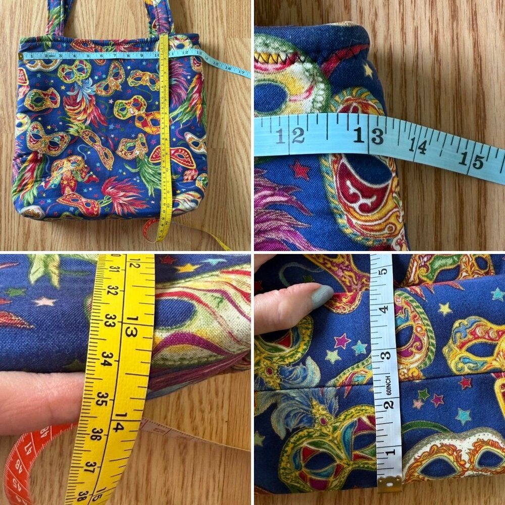 Handmade Mardi Gras Masquerade Tote Bag Double Strap Shoulder Purse Colorful - Picture 7 of 9